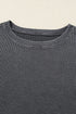 Waffle Knit Drop Shoulder Wide Crewneck Banded Hem Loose Fit Top